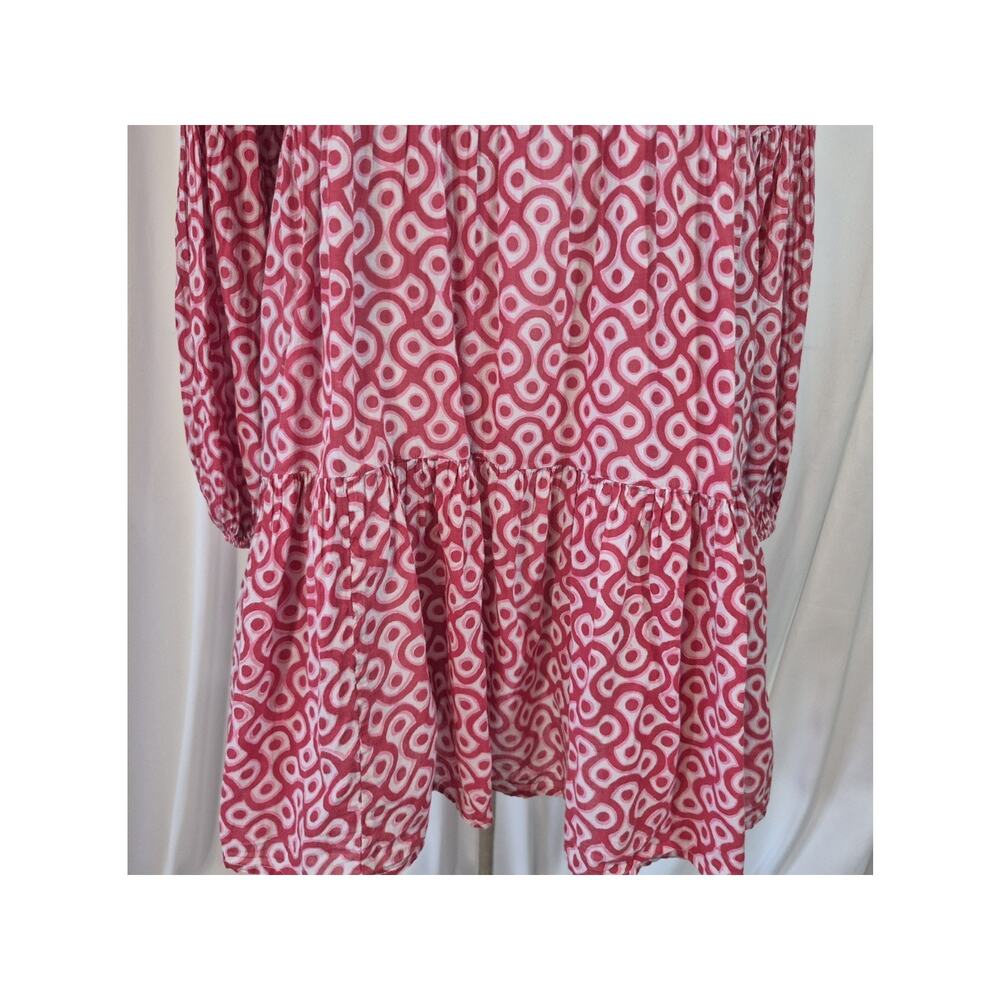 Tuckernuck Oliphant Pink Dot Geometric Balloon Sleeve Nouveau Mini Dress Medium - Picture 3 of 11